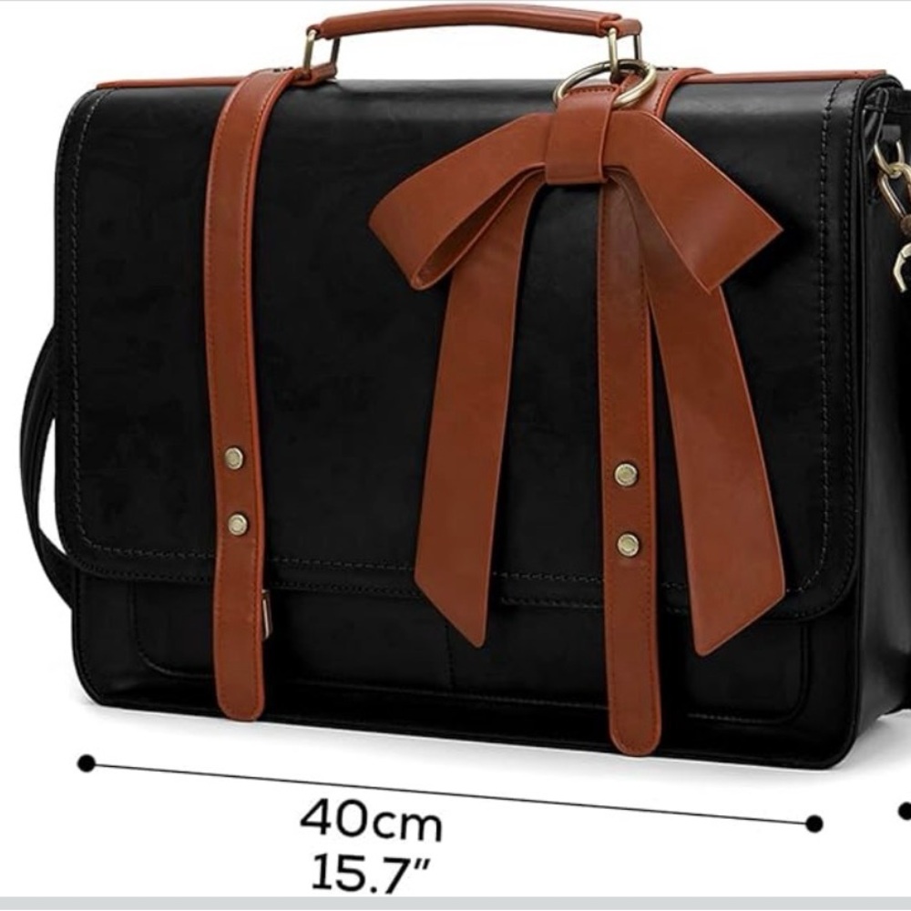 Crystal Bell Black and Brown Laptop Satchel Bag - Picture 3 of 15